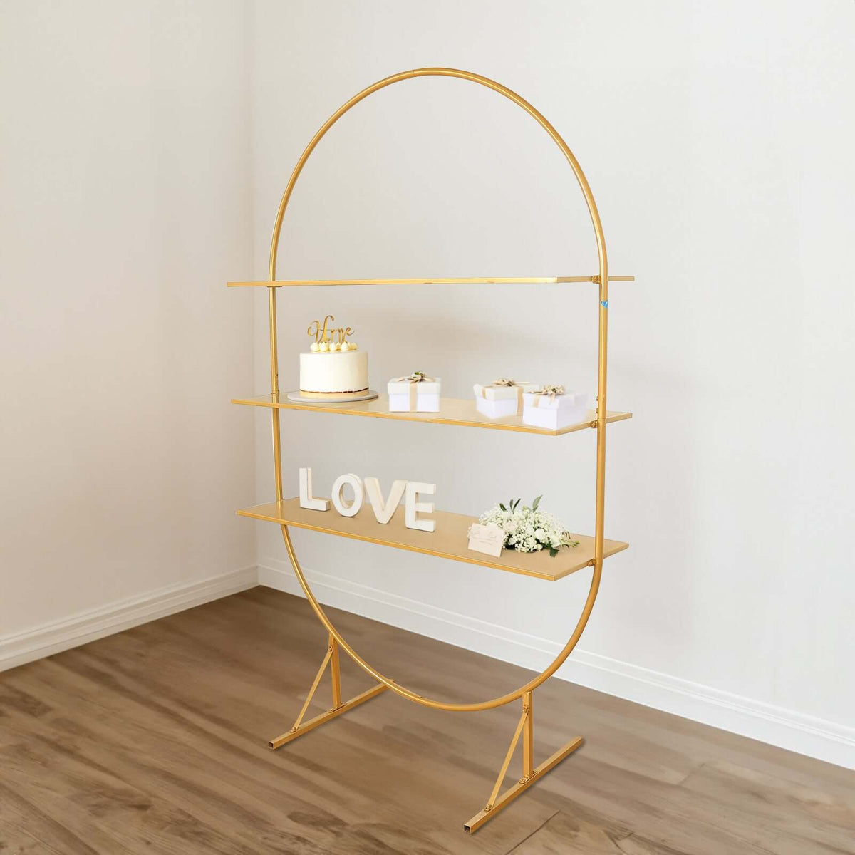 3-Tier Metal Oval Cupcake Dessert Stand Gold for Luxurious Event and Party Settings 6.5ft