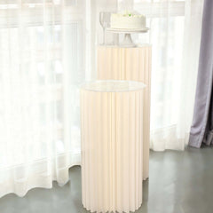 32" Ivory Cylinder Display Column Stand, Pillar Pedestal Stand With Top Plate