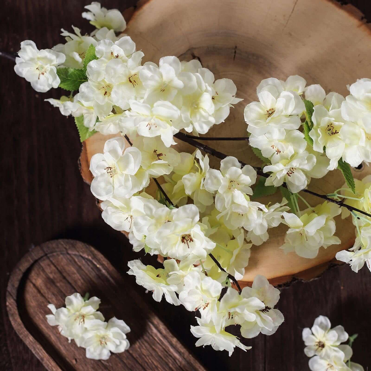 4 Bushes 40" Tall Cream Artificial Silk Cherry Blossom Flowers, Branches