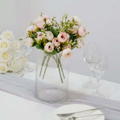 4 Pack 12" Artificial Blush Ranunculus Silk Flower Bridal Bouquets, Faux Buttercup Floral Arrangement