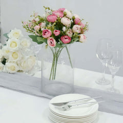 4 Pack 12" Artificial Pink Ranunculus Silk Flower Bridal Bouquets, Faux Buttercup Floral Arrangement