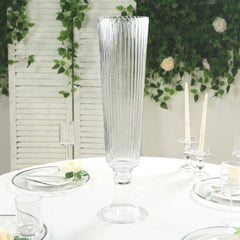 4-Pack Glass Trumpet Vases Ribbed Design Clear - Durable Flower Centerpieces for Events 26"