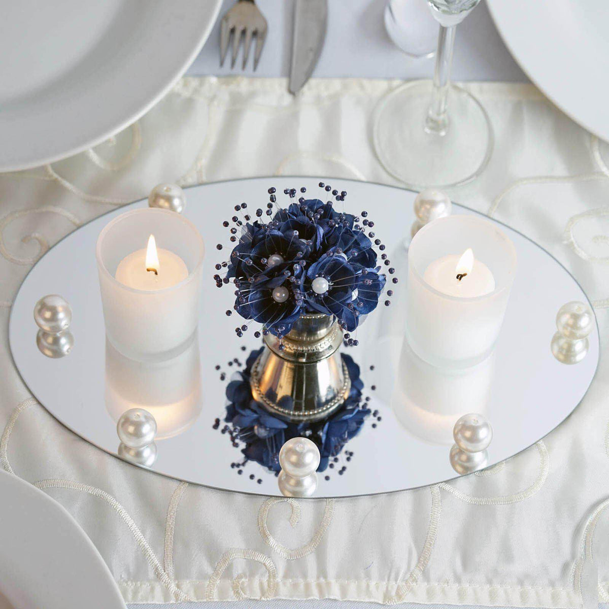 4-Pack Hanging Wall Decor Oval Glass Mirror Table Centerpiece - Reflective Event Display 12"