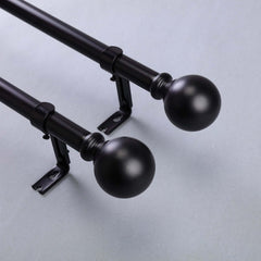 42"-126" Adjustable Curtain Rod Sets, Black, Round Finials