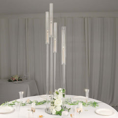 5-Arm Round Cluster Crystal Candelabra Clear with Mirror Base - Radiant Candle Holder Table Centerpiece for Votive & Pillar Candles 51"