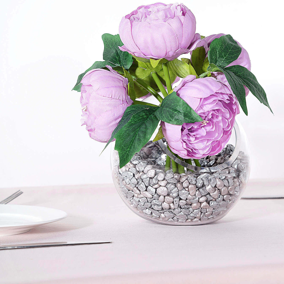 5 Flower Head Lavender Lilac Peony Bouquet Artificial Silk Peonies Spray