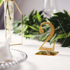 5-Pack Acrylic Table Sign Holders Hexagon Design Clear/Gold - Ideal for Modern Event Centerpieces 5"