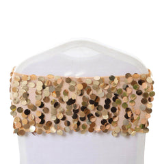 5 Pack Big Payette Sequin 13"x10" Chair Sash Bands Gold - Stylish Glittering Decor for Weddings & Gatherings