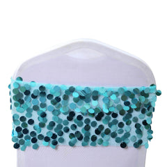 5 Pack Big Payette Sequin 13"x10" Chair Sash Bands Turquoise - Stylish Glittering Decor for Weddings & Gatherings