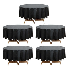 5-Pack Plastic Table Covers Black Round - Durable PVC Disposable Tablecloths for Events 84"