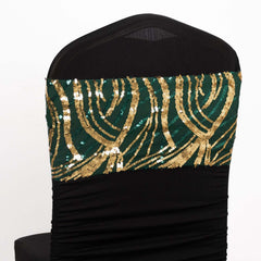 5 Pack Chair Sash Bands with Wave Embroidered Sequins Hunter Emerald Green/Gold