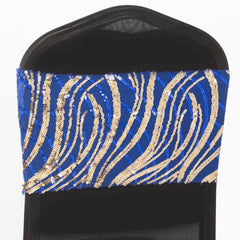 5 Pack Chair Sash Bands with Wave Embroidered Sequins Royal Blue/Gold