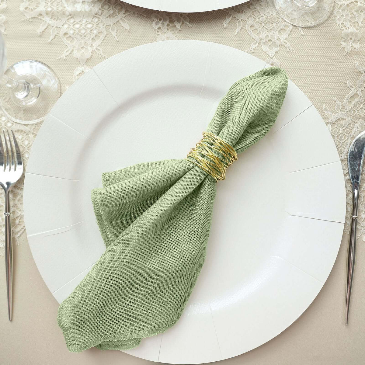 5 Pack Faux Jute 19"x19" Napkins Sage Green - Authentic Burlap Look Cloth Napkins