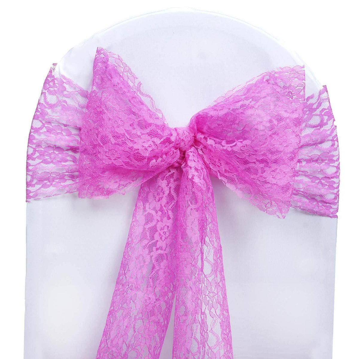 5 Pack Lace Chair Sashes Fuchsia with Vintage Floral Motif 6"x108"