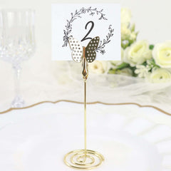 5-Pack Metal Place Card Holders Gold - Modern Table Number Stands with Whimsical Butterfly Clips & Spiral Base for Signs Memos Photos Menus 5"