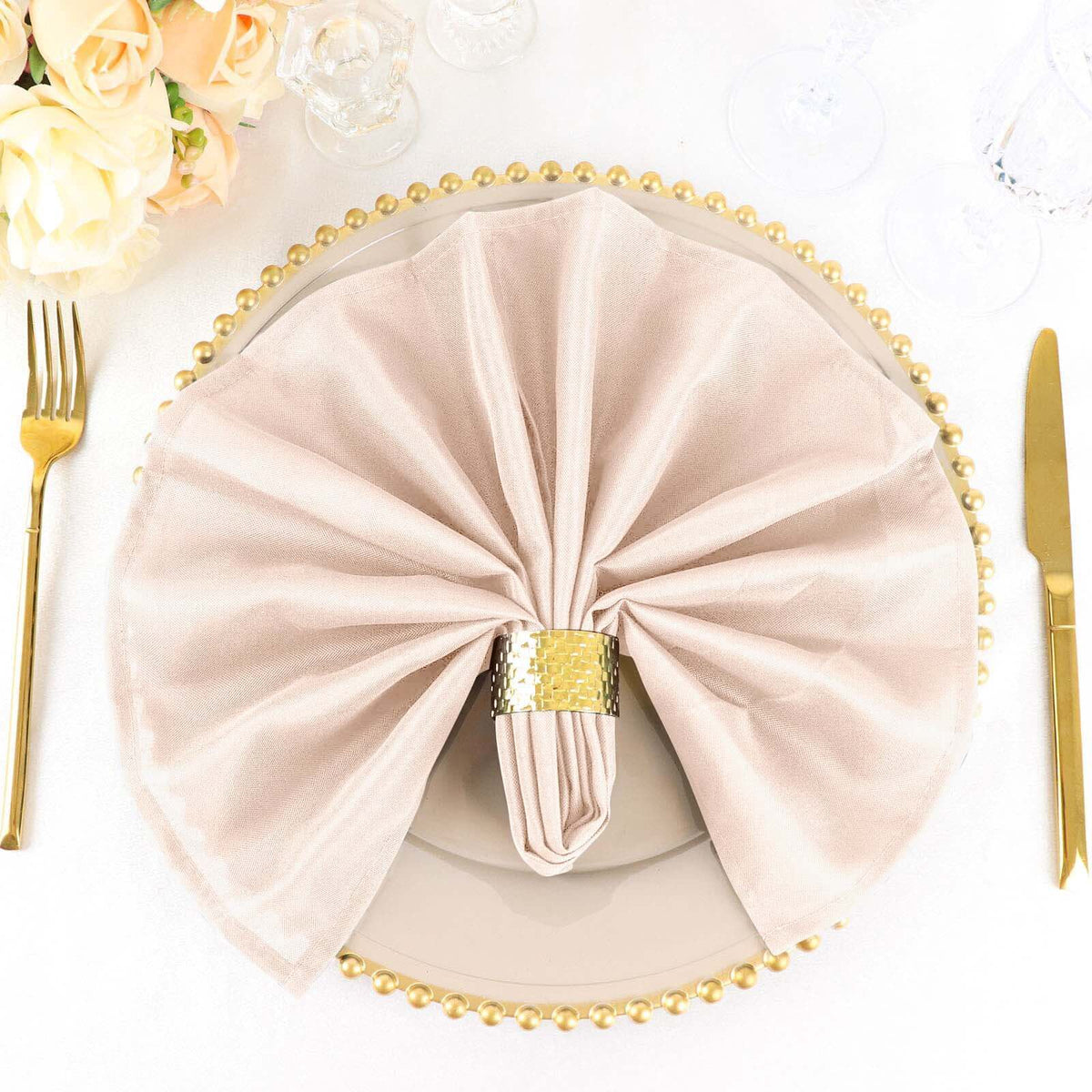 5 Pack Polyester 20"x20" Napkins Blush - Wrinkle Resistant & Easy Care Cloth Napkins