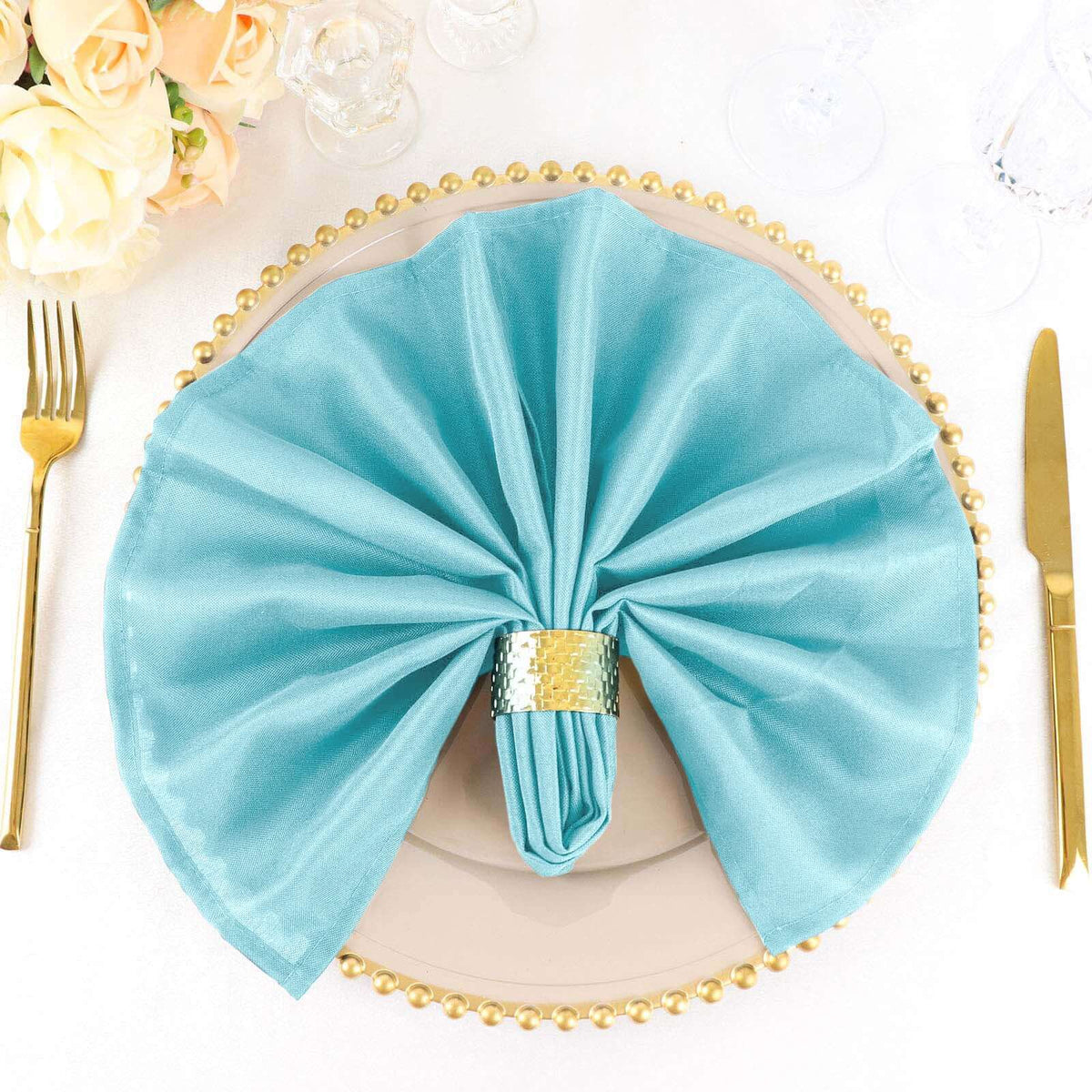 5 Pack Polyester 20"x20" Napkins Light Blue - Wrinkle Resistant & Easy Care Cloth Napkins