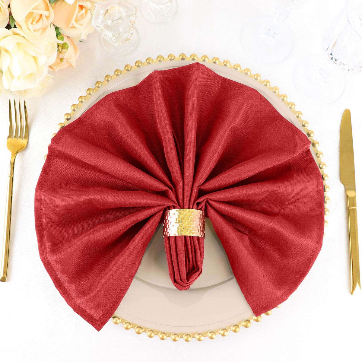 5 Pack Polyester 20"x20" Napkins Red - Wrinkle Resistant & Easy Care Cloth Napkins