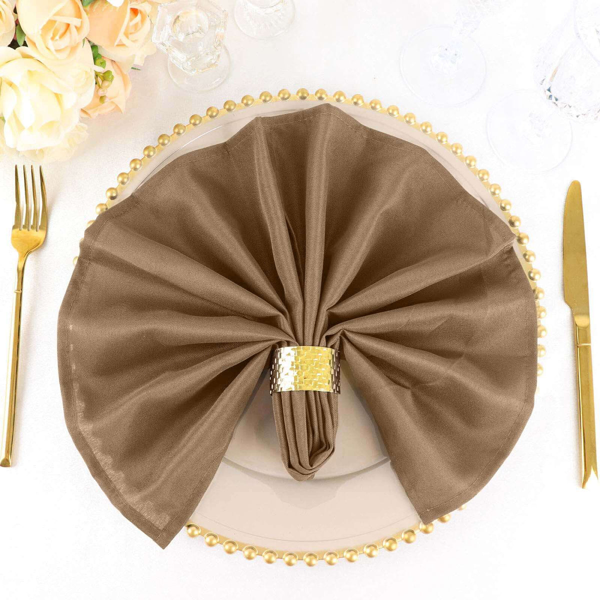 5 Pack Polyester 20"x20" Napkins Taupe - Wrinkle Resistant & Easy Care Cloth Napkins