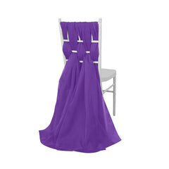 5 Pack Chiffon Chair Sashes Purple - Soft & Lightweight Designer Chair Bows 22"x78"