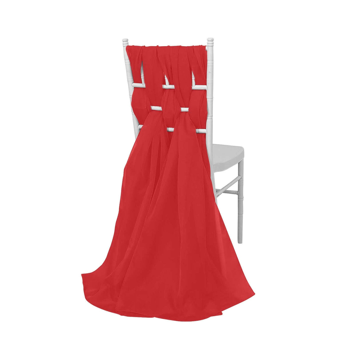 5 Pack Chiffon Chair Sashes Red - Soft & Lightweight Designer Chair Bows 22"x78"