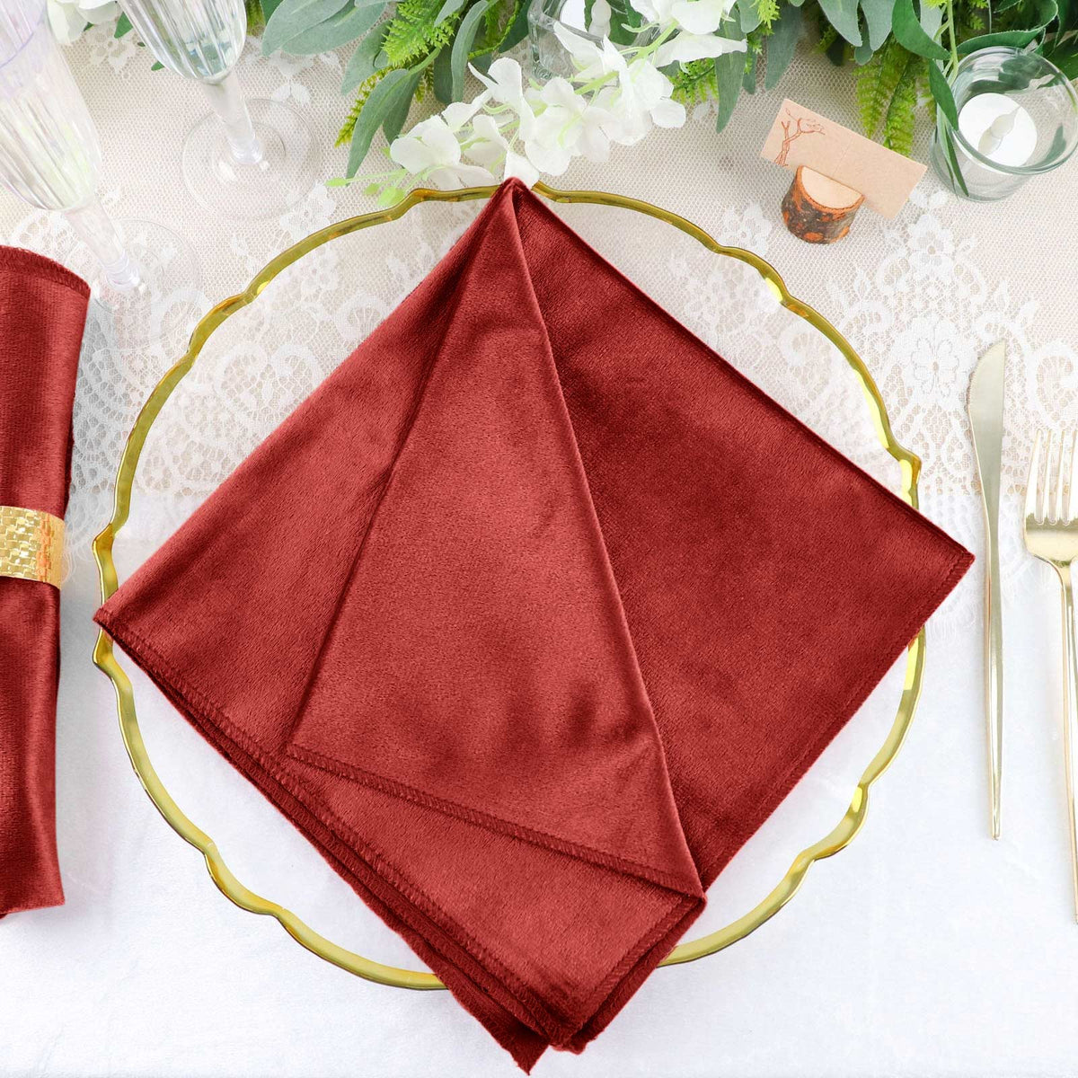 5 Pack Premium Velvet 20"x20" Napkins Red - Soft Sheen Finish Cloth Napkins