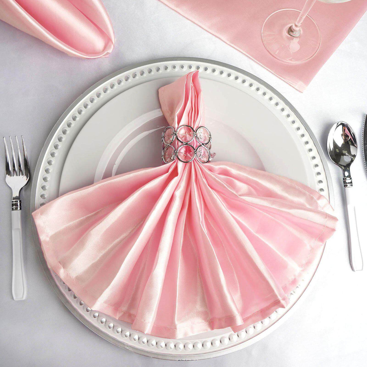 5 Pack Satin 20"x20" Napkins Blush - Luxurious Shine & Smooth Dinner Napkins