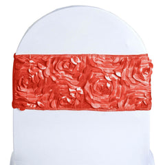 5 Pack Satin Spandex Chair Sashes Red - Rosette Design Stretch Chair Bands 6"x14"