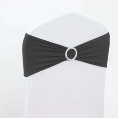 5 Pack Stretch Spandex Chair Sashes Charcoal Gray - Reusable Chair Bands with Silver Diamond Ring Slide Buckle 5"x14"