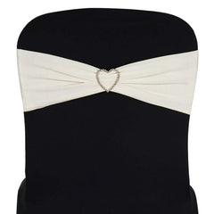 5 Pack Stretch Spandex Chair Sashes Ivory - Fitted Finish Two Ply Heavy Duty Chair Bands 5"x12"