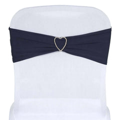 5 Pack Stretch Spandex Chair Sashes Navy Blue - Fitted Finish Two Ply Heavy Duty Chair Bands 5"x12"