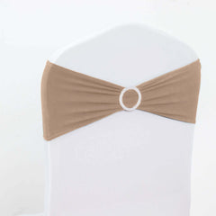 5 Pack Stretch Spandex Chair Sashes Nude - Reusable Chair Bands with Silver Diamond Ring Slide Buckle 5"x14"