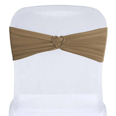 5 Pack Stretch Spandex Chair Sashes Taupe - Fitted Finish Two Ply Heavy Duty Chair Bands 5"x12"