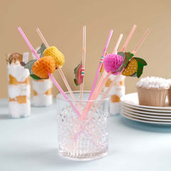 50-Pack Tropical Fruit Drinking Straws Multi-Colored - Disposable Straws for Summer Drinks 10"