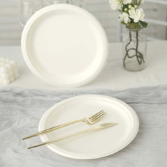 50-Pack Bagasse 9" Round Dinner Plates in White Biodegradable - Biodegradable Disposable Sugarcane Party Plates for Outdoor Celebrations & Picnics