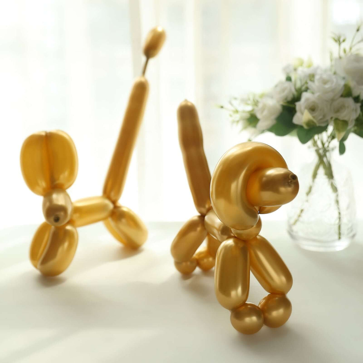 50 Pack Assorted Metallic Gold Long Latex Balloons For Twisting Magic, Animal Modelling Party Balloons