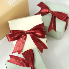 50 Pack Burgundy 10" Pre Tied Satin Ribbon Bows With Gold Foil Lining For Gift Basket and Party Favors Decor