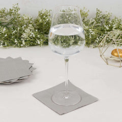 50-Pack Paper Beverage Napkins Silver - 2 Ply Disposable Soft 18GSM Cocktail Napkins 5"x5"
