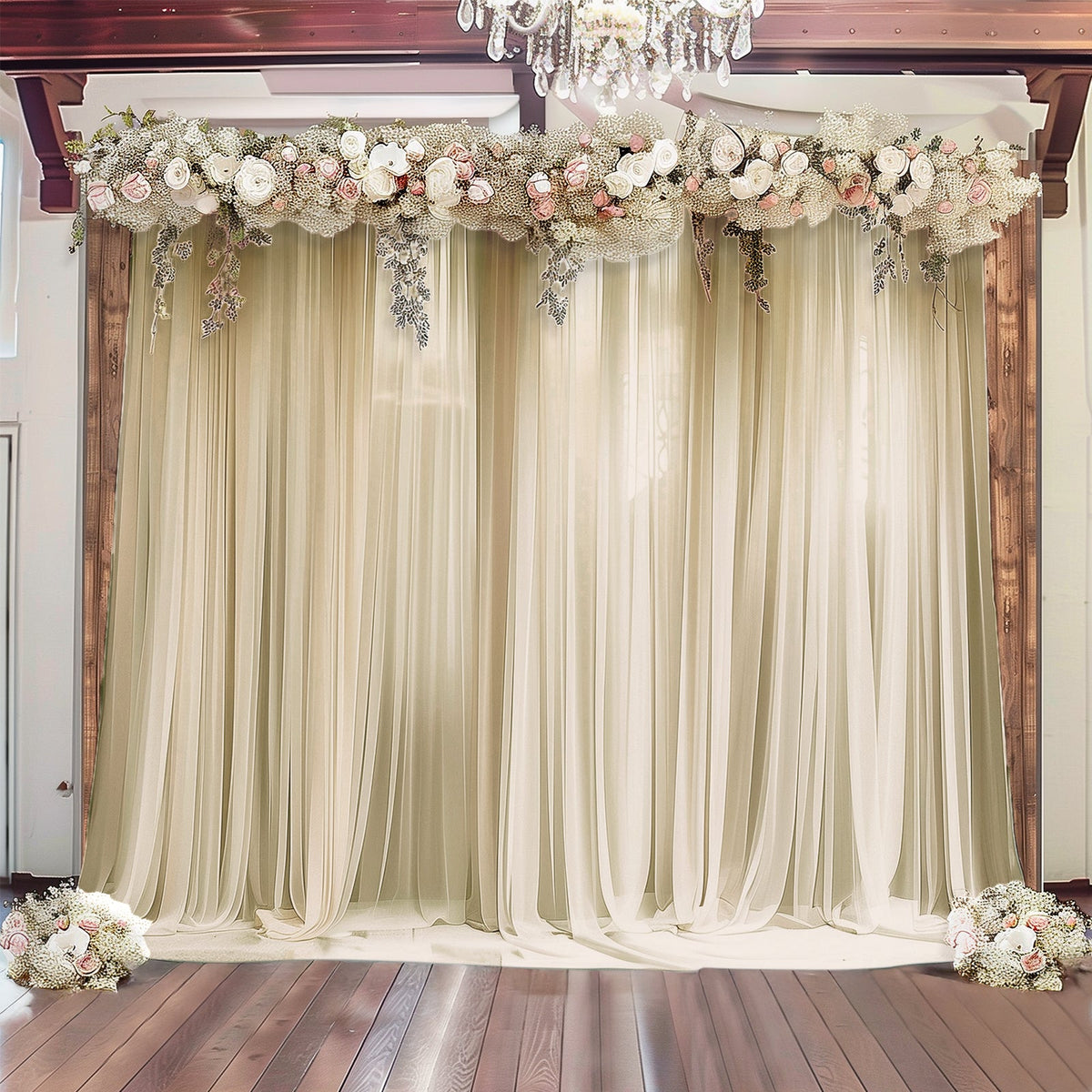 Beige Sheer Backdrop Drape – 5ft x 14ft Wedding Arch & Ceiling Decor Panel, Wrinkle Free with Soft Shimmer