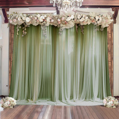 Dusty Sage Green Sheer Backdrop Drape – 5ft x 14ft Wedding Arch & Ceiling Decor Panel, Wrinkle Free with Soft Shimmer