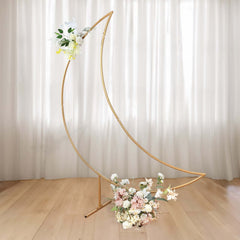 6.5ft Gold Metal Crescent Moon Wedding Arch Backdrop Stand, Curved Arbor Floral Balloon Frame with Sturdy Base