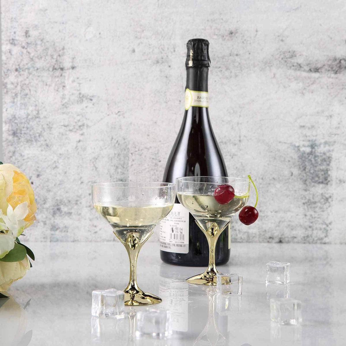 6-Pack Plastic Champagne Glasses Gold Hard Material - Durable Disposable Goblets for Wine 5oz