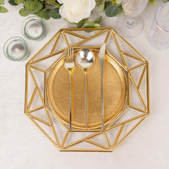 6-Pack Acrylic Octagon Charger Plates 13" in Metallic Gold with Hollow Geometric Rim, Plastic Disposable Decorative Chargers