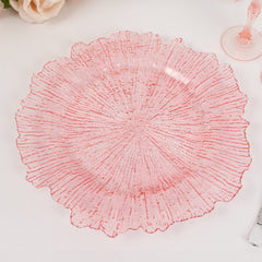 6-Pack Acrylic Plastic Round Charger Plates 13" in Transparent Blush with Reef Design, Dinner Charger Tableware