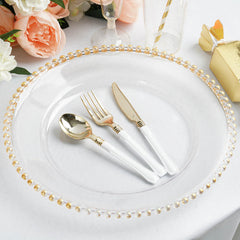 6-Pack Acrylic Round Charger Plates 13" in Clear with Gold Beaded Rim, Decorative Dinner Party Serving Plates
