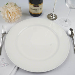 6-Pack Acrylic Round Charger Plates 13" in White with Beaded Rim, Dinner Charger Event Tabletop Decor