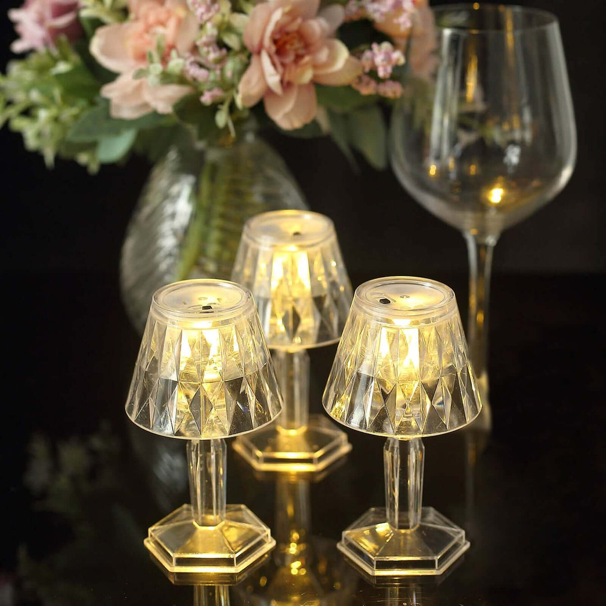 6-Pack Clear Crystal Acrylic LED Lamps Warm White Decorative Design - Accent Night Lights 4.5"