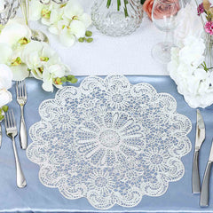6-Pack Dining Table Mats Floral Lace Design White - Vinyl Non-Slip Surface with Vintage Appeal 15"