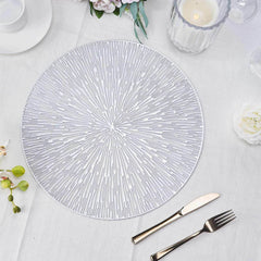 6-Pack Dining Table Mats Spiked Design Silver - Vinyl Non-Slip Surface with Modern Appeal 15"