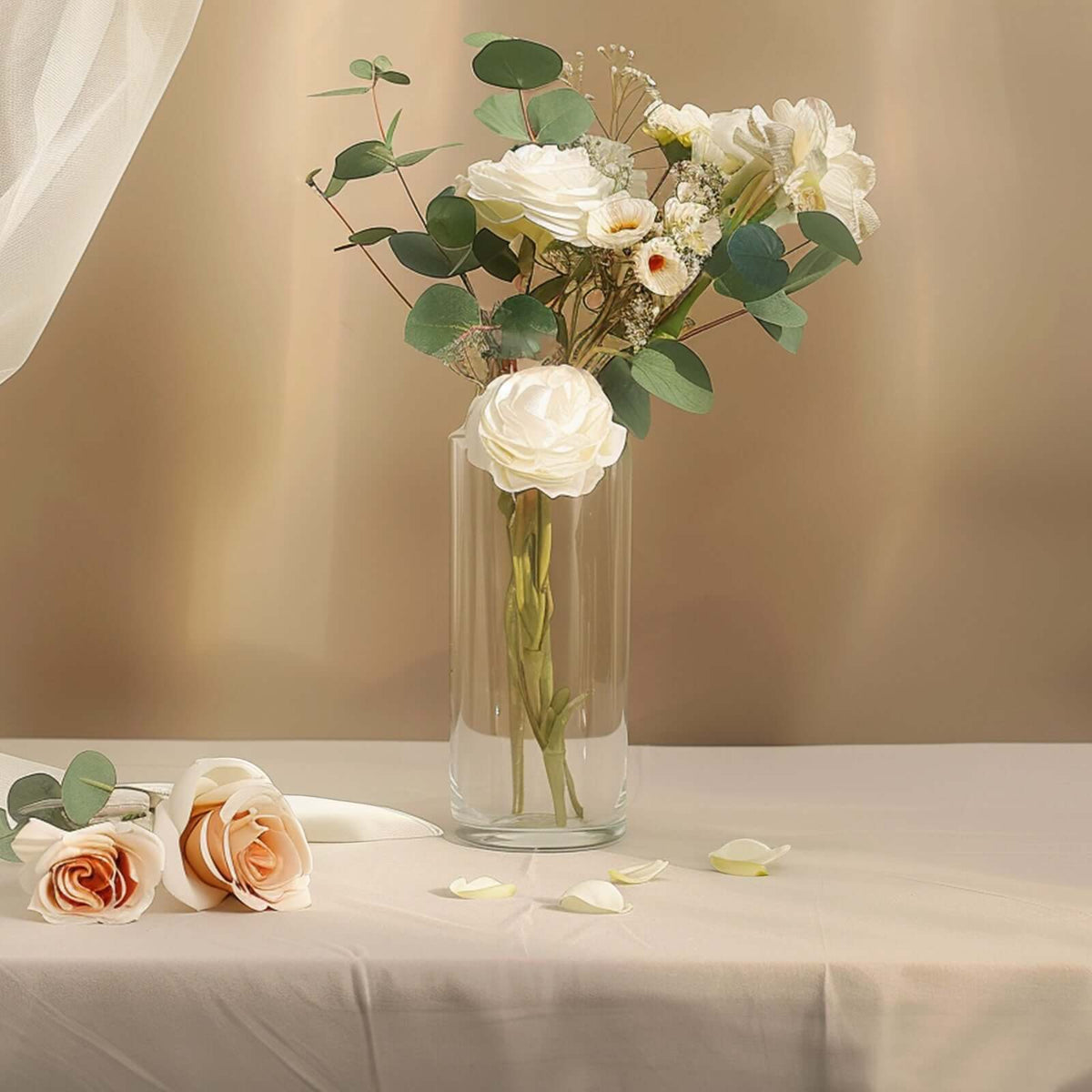 6-Pack Glass Flower Vases Cylinder Design Heavy Duty Clear - Stylish Centerpieces for Weddings 12"